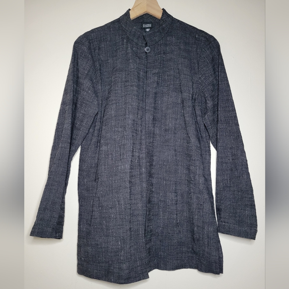 Eileen Fisher linen blend charcoal duster, xsmall